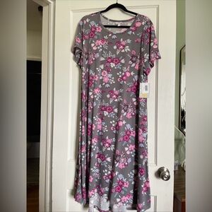LuLaRoe Gray and Pink Midi Dress